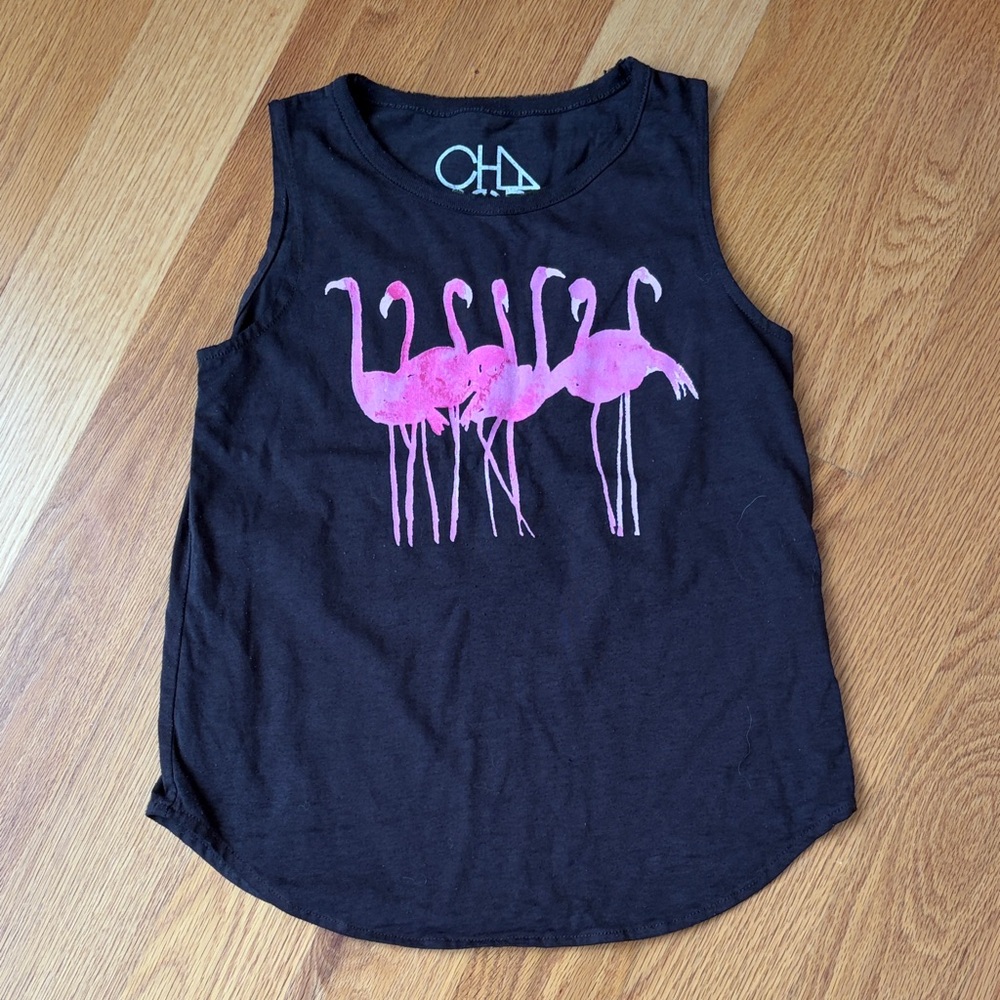 Oh Kids Black Tank Top with Pink Flamingos